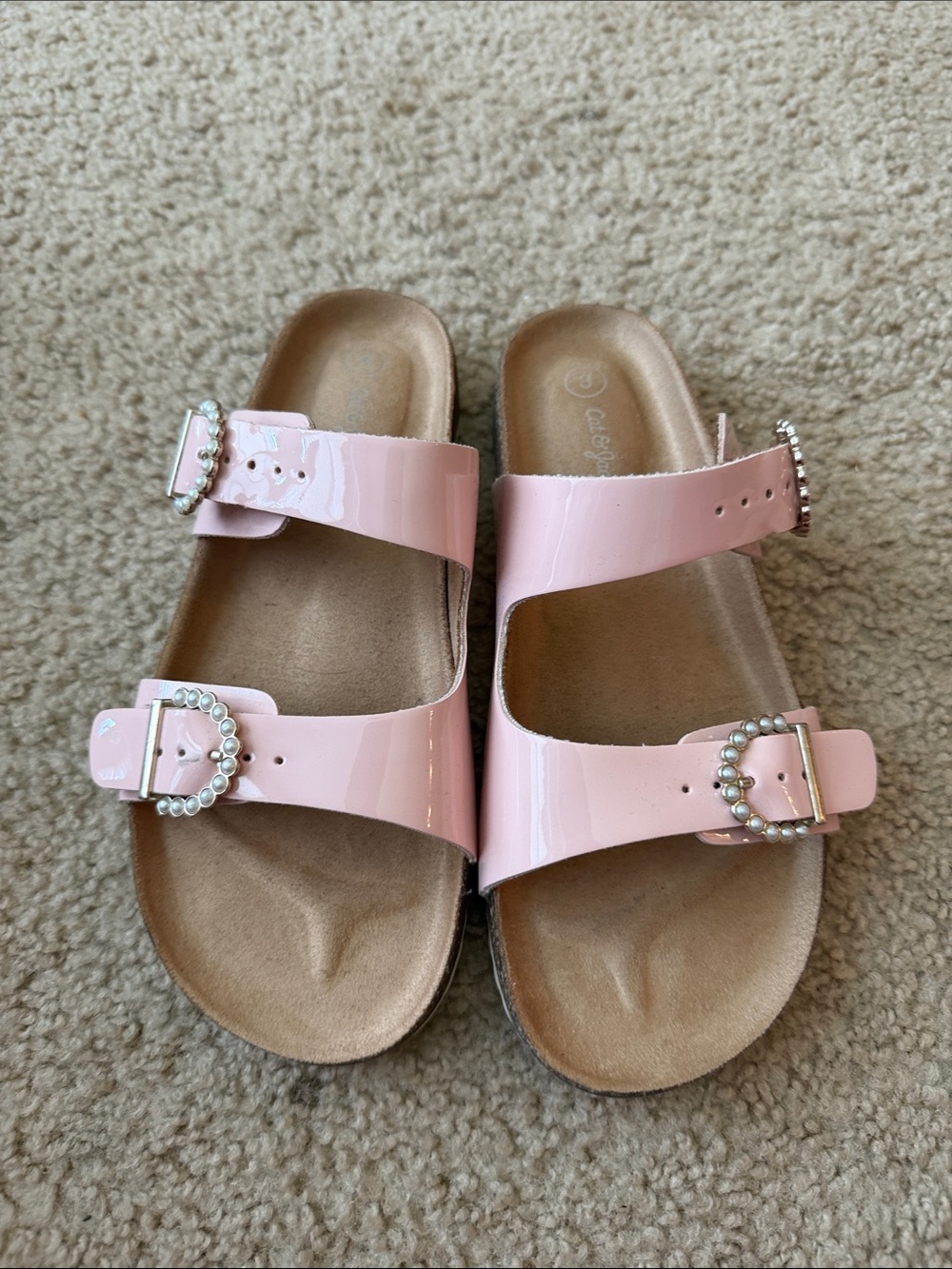 Cat & Jack Pink Patent Double-Strap Sandals with Pearl Buckles